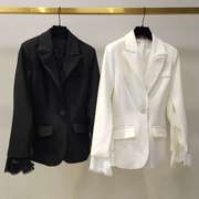 拼蕾丝袖西服外套，黑白色修身款西装女款