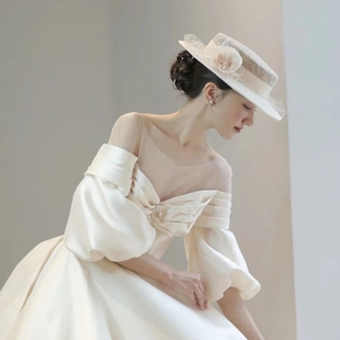 法式新娘复古花网纱蕾丝粉白色小礼帽女旗袍婚纱配饰帽子头饰