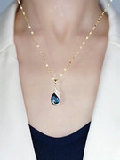 高级感蓝色孔雀水晶项链，女2024潮，气质时尚网红短款锁骨链颈链