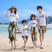 亲子装夏季父子一家三口四口母女装全家海边旅游度假拍照沙滩套装