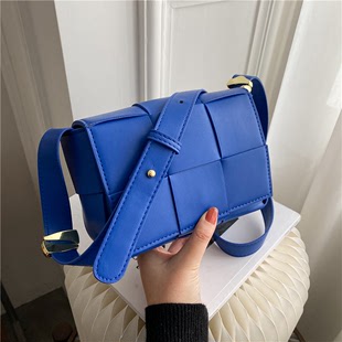 克莱因蓝包包2021包包女包时尚编织单肩小方包洋气斜挎包
