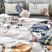 日式卡通猫咪日记四件套纯棉全棉，床上用品单双人(单双人)学生宿舍三件