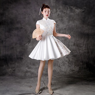 2023中国风女士小礼服晚装短款立领中式显瘦演出服小个子显高