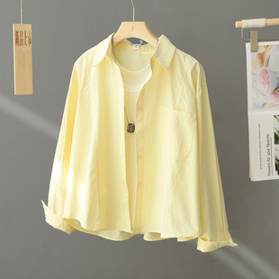 糖果色衬衫外套女短款2024春季洋气小个子，高级感黄色衬衣上衣