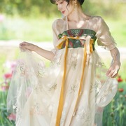 网红黄色战袍中国风仙气女改良汉服女款古装日常刺绣款连衣裙