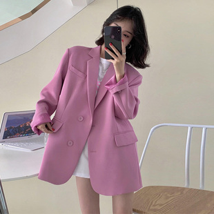 2021秋季法式名媛气质显瘦玫紫色设计感单排扣西装上衣外套女