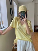 V领纯色T恤女2024年夏季套头衫宽松休闲上衣时尚气质