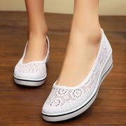 夏季老北京布鞋女鞋网面护士鞋白色，坡跟上班工作鞋网鞋透气美容鞋
