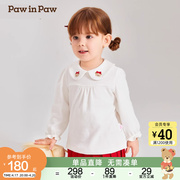 pawinpaw卡通小熊童装，2024年春季女宝圆领t恤甜美长袖衫