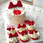 订婚蛋糕装饰翻糖蝴蝶结摆件成品结婚红色双喜囍字甜品台配件