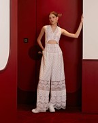 泰国设计师设计 Janesuda V领高腰蕾丝镂空连体裤长裤