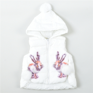 韩版女童夹棉马甲，9.26l75975连帽小兔子秋冬保暖无袖棉服外套