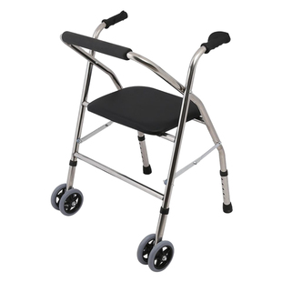 品??老人助行器带轮带座行动不便残疾人手推车折叠不锈钢厚代步新