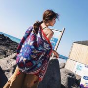 夏季棉麻红色图腾民族风，围巾旅游海边度假防晒披肩丝巾沙滩巾女
