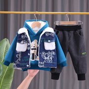 童装男童冬装套装2023儿童，加绒加厚1一3岁宝宝冬季卫衣三件套