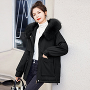 派克棉服女中长款冬季韩版宽松大毛领加厚保暖连帽工装外套