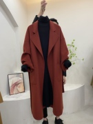 徐大可家双面零羊绒，大衣女中长款2022红色，系带双面毛呢外套