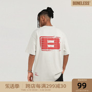 BONELESS印章logo印花短袖T恤男美式休闲夏季复古宽松圆领上衣