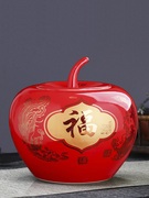 景德镇陶瓷罐子中国红牡丹，结婚客厅装饰品，储物罐瓷红苹果摆件