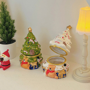 陶瓷圣诞树小熊收纳罐，复古可爱桌面首饰盒，装饰摆件女生节日礼物