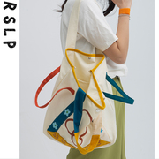 若素良品原创印花单肩手提帆布托特包袋撞色小众设计韩版日系