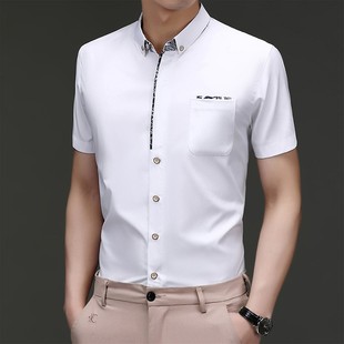2024年夏季亚丝光棉短袖衬衫男冰丝高端商务休闲半袖薄款白色衬衣