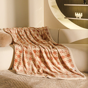 印花珊瑚绒毛毯加厚保暖冬季无印良品午睡毯子，可机洗法兰绒空调被