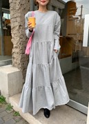 韩国chic裙子2024春季宽松大码慵懒圆领长袖卫衣长裙休闲连衣裙