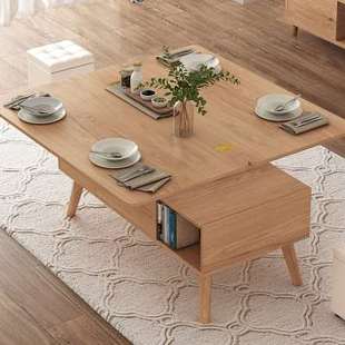 北欧多功能升降茶几变餐桌两用饭桌客厅小户型原木实木折叠小