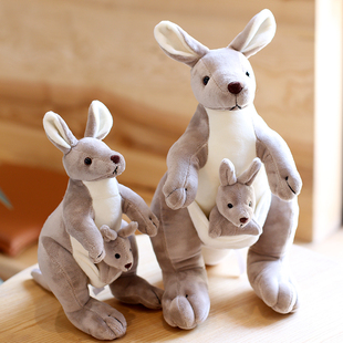 可爱母子袋鼠公仔仿真澳洲小袋鼠毛绒玩具安抚玩偶动物园布娃娃