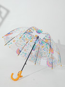 浮羽儿童伞糖果色羊驼卡通拱形可爱印花透明伞小孩泡泡自动长柄伞