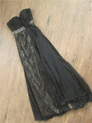 0212a黑色雪纺抹胸气质蕾丝，手工钉珠外贸，长款晚礼服裙宴会名媛