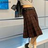 Vintage dark red plaid pleated skirt复古暗红色格子高腰百褶裙