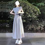 灰色连衣裙子女夏季2023高端气质，收腰显瘦质感，高级感法式长裙