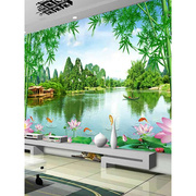 中式客厅电视背景墙装饰壁纸壁画，流水生财风景画影视墙八骏图墙布
