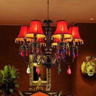 复古漫咖啡厅布罩吊灯欧式别墅酒店大堂，餐厅创意水晶装饰灯具铁艺