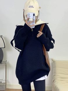加厚慵懒风中长款毛衣外套女2022年秋冬韩系宽松高领拉链上衣