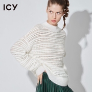 icy女装设计都市风复古半高领白色针织衫女简约个性毛衣毛衫