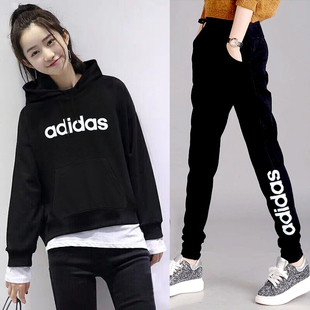 adidas阿迪达斯运动套装女2023秋季连帽卫衣套头衫休闲服长裤