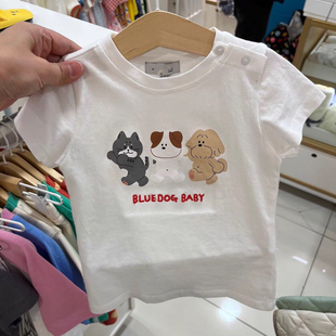 韩国童装 24夏儿童宝宝白色卡通印花可爱洋气百搭短袖T恤上衣