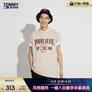 Tommy 男装纯棉平纹美式复古徽章印花宽松圆领短袖T恤DM0DM16231