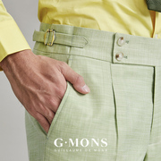 那不勒斯西裤男九分裤黄绿色，直筒垂感高腰西装裤子休闲修身夏季