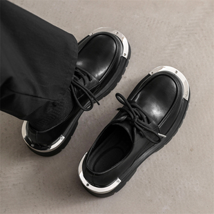 2024男鞋潮牌高级感大头皮鞋，黑色低帮马丁靴子小众厚底德比鞋