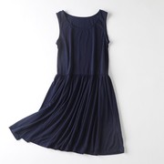 E27-1夏季女装日单气质薄背心裙显瘦无袖打底藏青色A字连衣裙