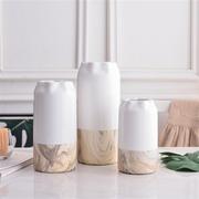 简约现代木石纹白色陶瓷花瓶花器三件套家居软装饰工艺品摆件摆设
