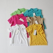 夏季男女童短袖t恤纯棉polo衫，套头宽松开叉，小中大童亲子装上衣f5