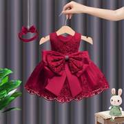 1周岁礼服女宝女童蓬蓬裙宝宝，生日红色连衣裙婴儿百日宴公主裙