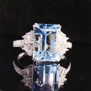 宝创集2.22克拉巴西天然海蓝宝方形戒指，圣玛丽亚蓝18k金镶钻(金镶钻)女戒