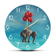 大象与红色气球创意动物带灯的钟表挂钟客厅网红时钟照片定制钟表