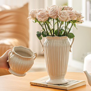欧式复古陶瓷花瓶摆件，客厅插花高级感美式水培，绿植水养玫瑰百合花